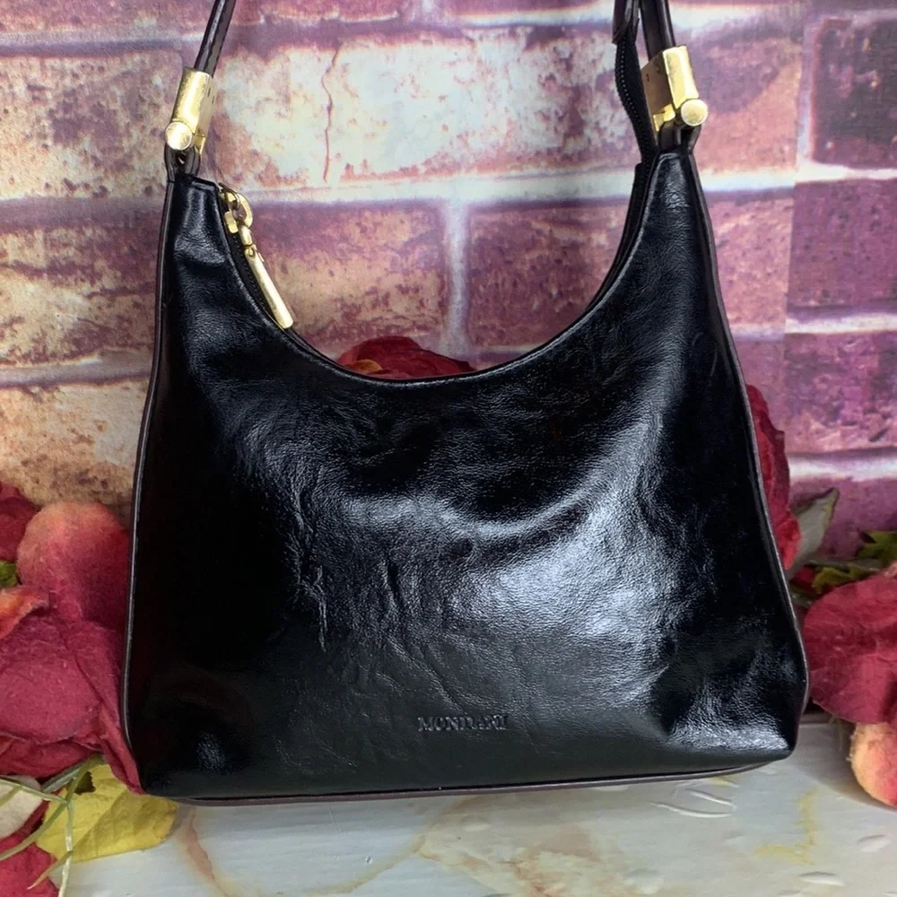 Mondani NY Black Faux Leather Baguette Shoulder Bag
